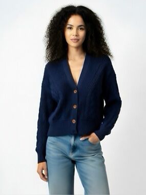 Banana Republic Relaxed Navy Cable Knit Button Up Cardigan